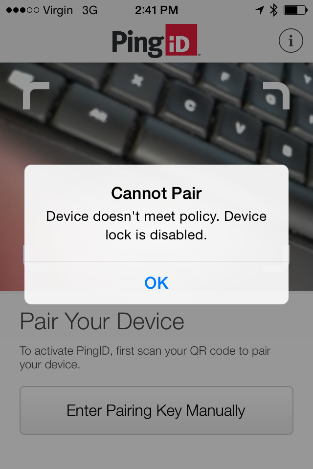 Cannot Pair PingID on iOS version 7 or lower. Users receive an error